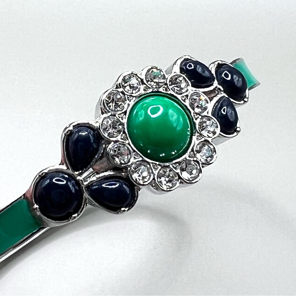 lia sophia “Florid” Med stretch bangle bracelet, Navy Blue & green resin